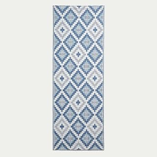 HOMESCAPES Alfombra azul para jardín o patio, 75 x 200 cm, ligera, impermeable, geométrica, 100% plástico reciclado, diseño azteca "Mia" alfombra tejida para el suelo interior y exterior