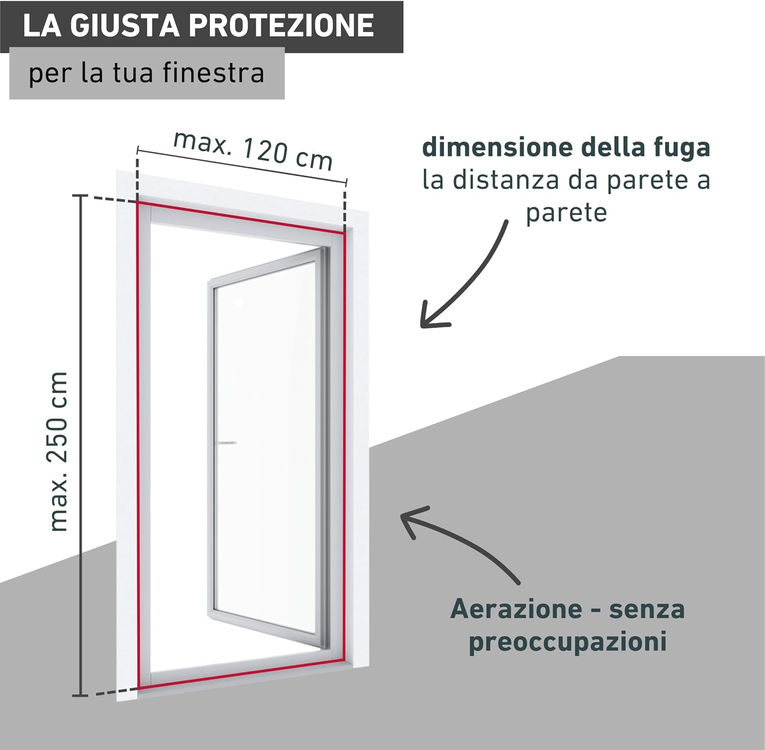 Illustration demonstrating how to measure the door frame for the Windhager Plus Easy Door Screen.