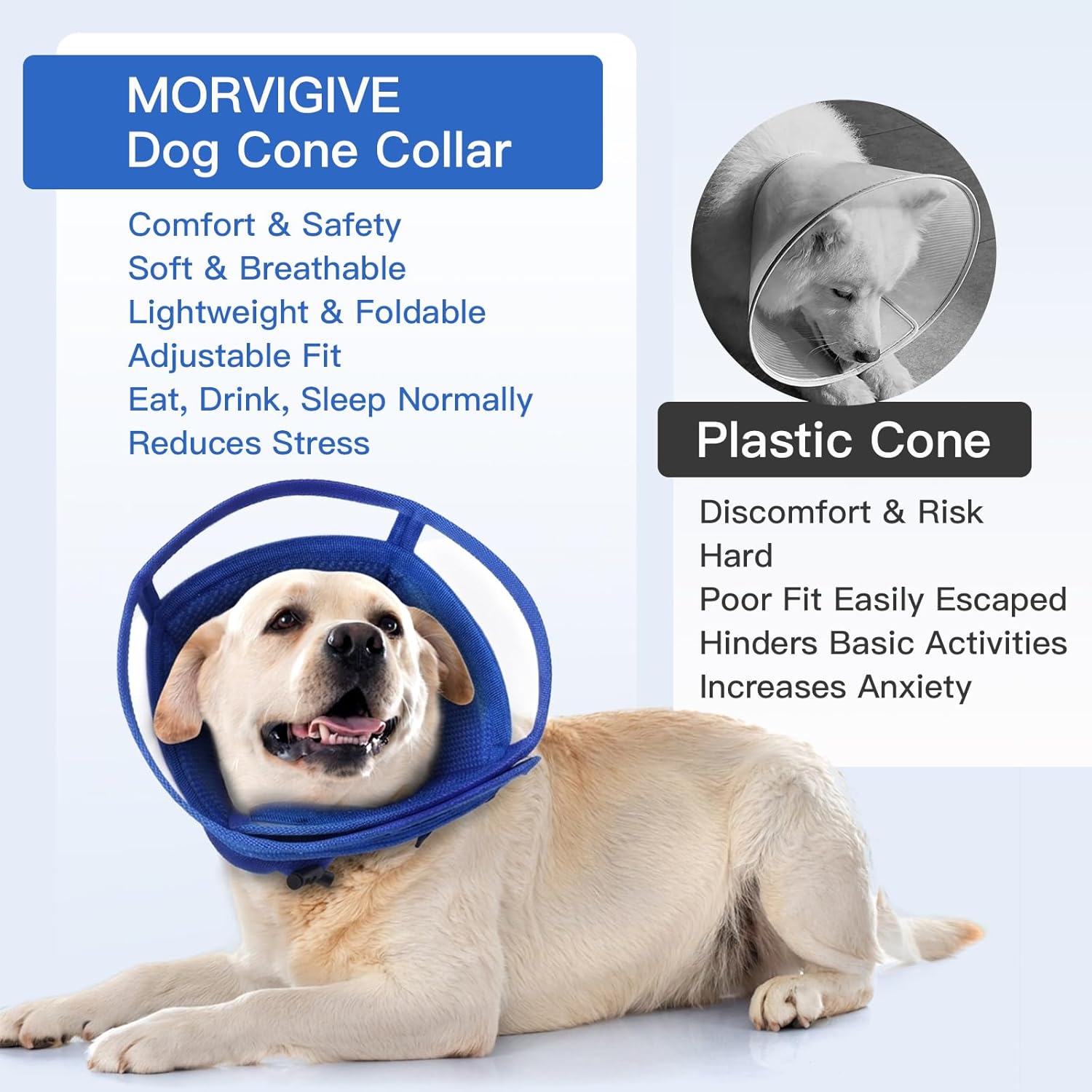 Comfortable Cone for Large Dogs to Stop Licking - Adjustable Elizabethan E-Collar for After Surgery Recovery, Neuter & Wound Protection,Lightweight Breathable Prevent Biting (Blue, XL)