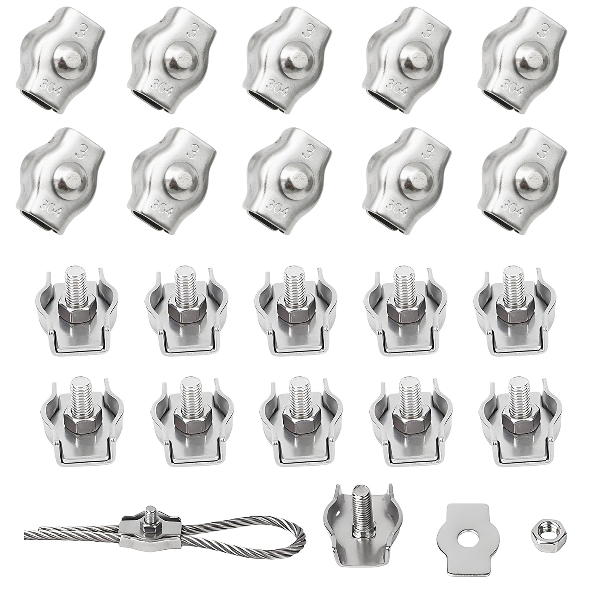 20pcs M3 Serre Câble Acier Serre Cable Acier Inox 304 Clip Serre