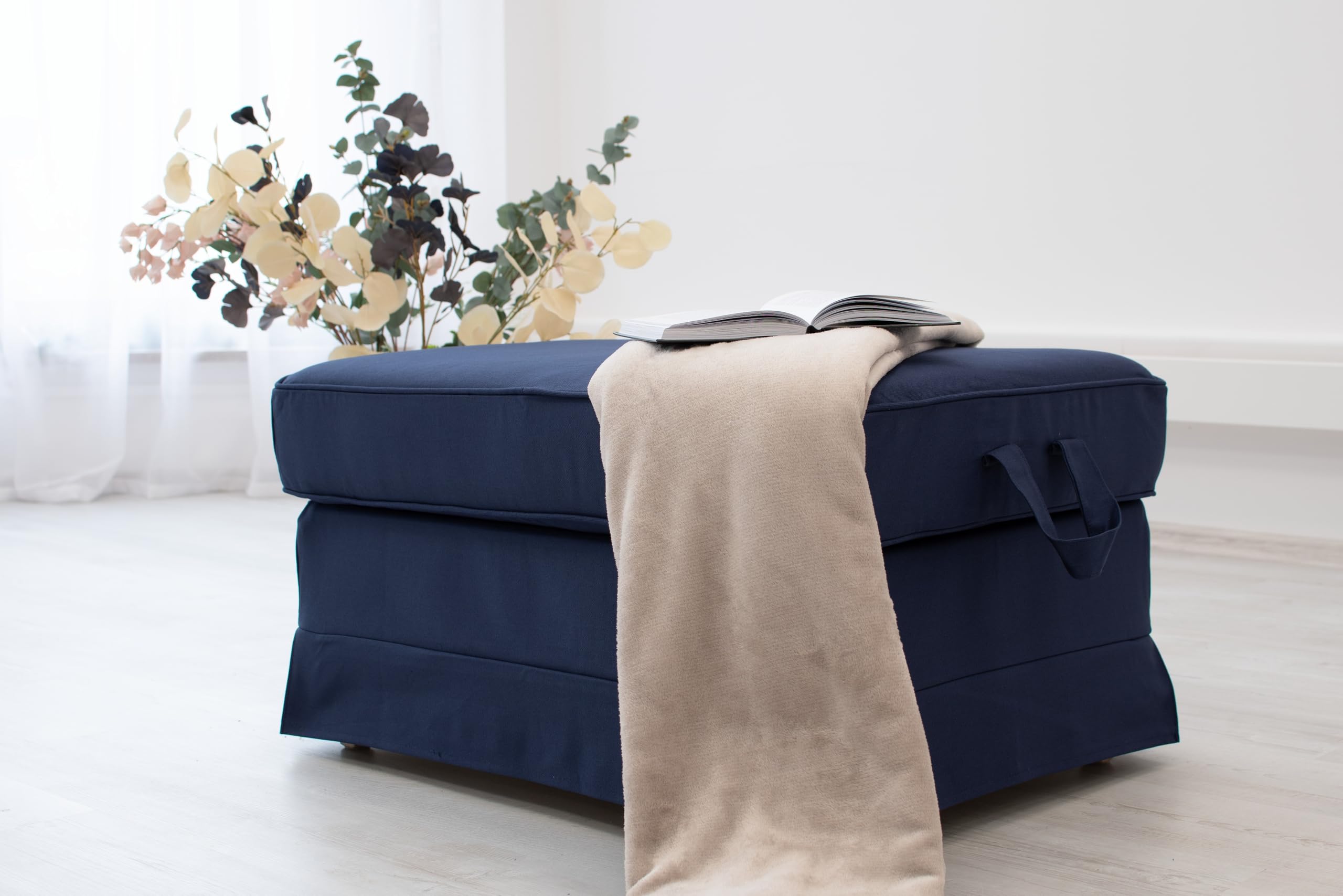 MASTERS OF COVERS Fodera di Ricambio Compatibile con Poggiapiedi IKEA Ektorp - Pouf, Sgabello Copri, 82 x 62 x 44 cm (Blu, Cotone)