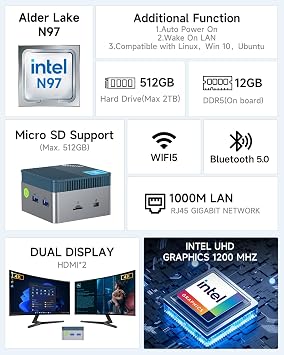 GMKtec G5 Intel N97, 12GB DDR5, 512GB SSD, WiFi5, BT 4.2, Win11 PRO Mini PC