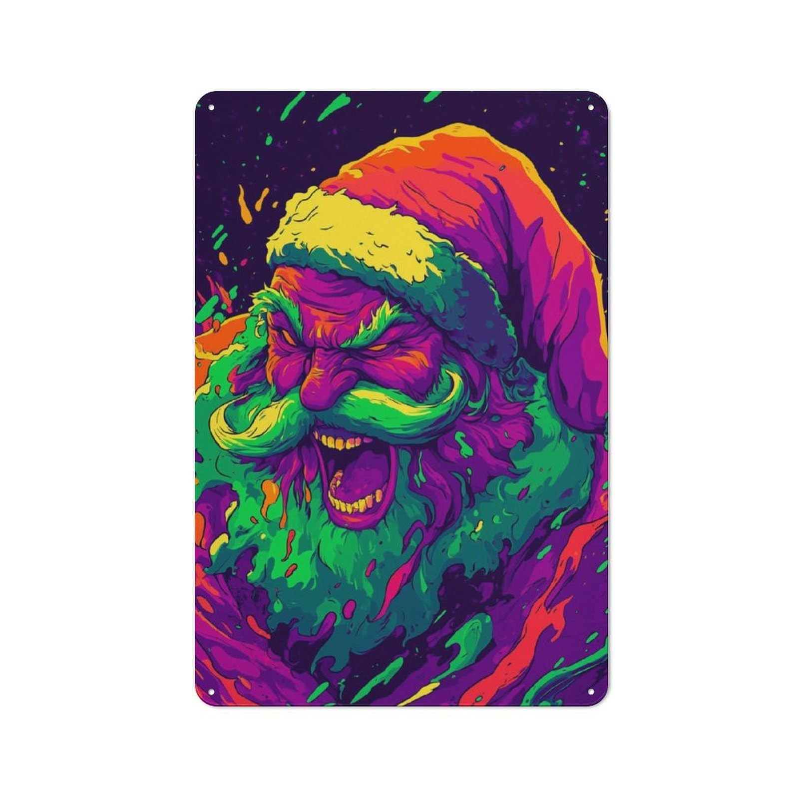 Junmoney Trippy Santa Claus For Lounge Or Reading Corner, Rustic Tin Sign 30X20cm, For An Autumn Update To Lounge And Reading Corner