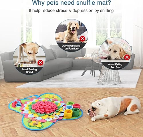Miniatura 8 de Tapete de olfateo para perros, tapete de alimentación de perros de 20 x 20 pulgadas para entrenamiento de olores, alimentación lenta, tapete de