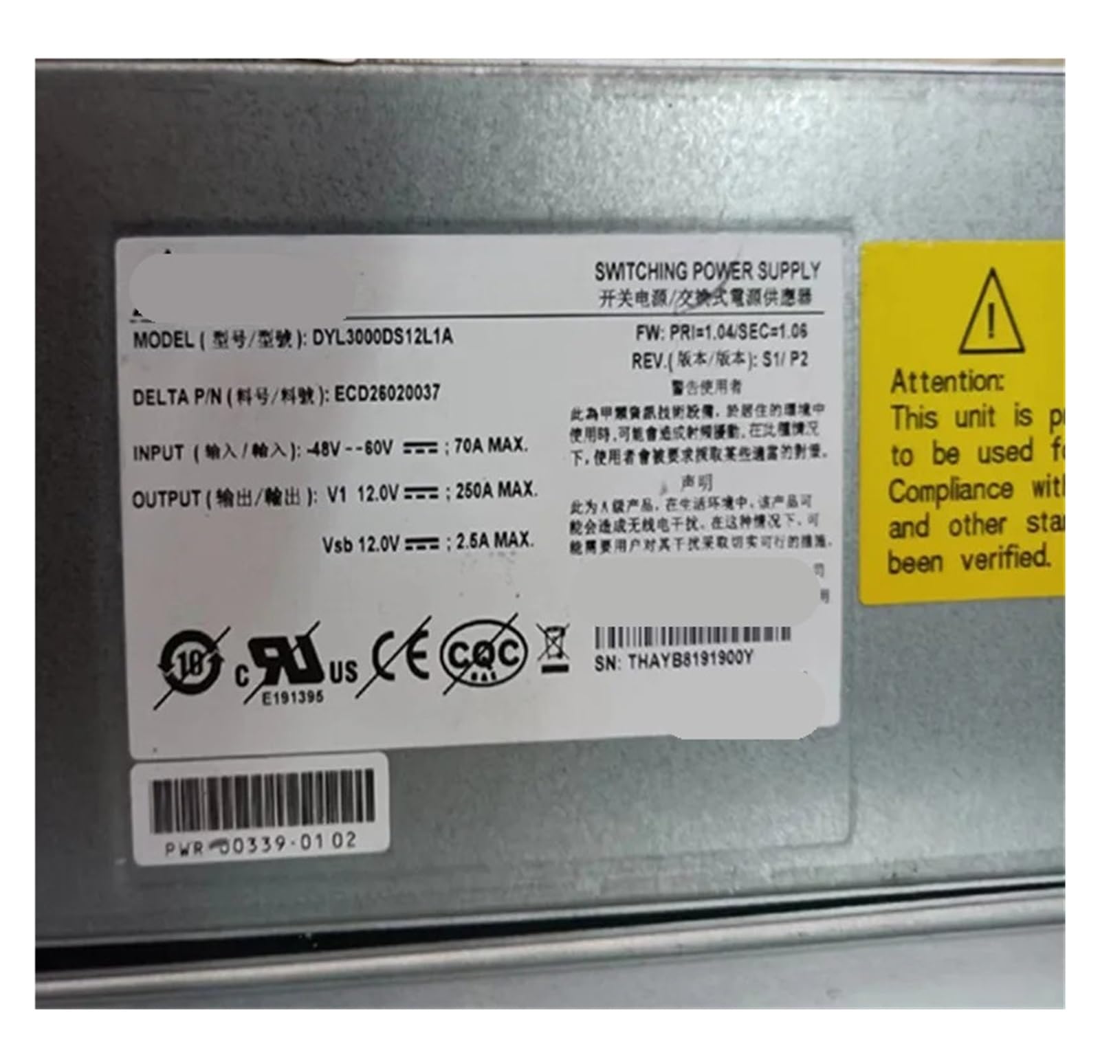 ZVQYSGIW Power Supply 3000W DYL3000DS12L1A ECD26020037