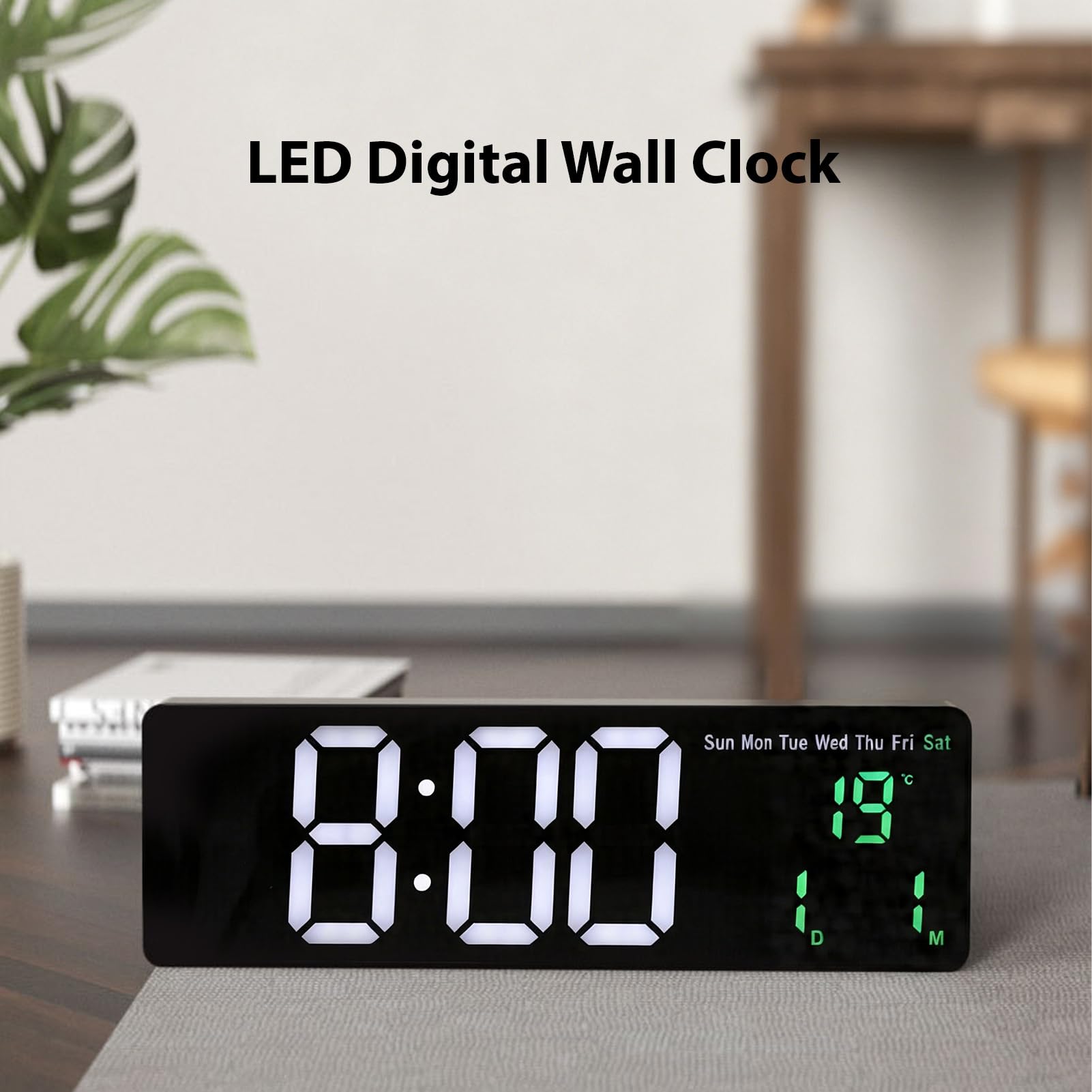 Reloj de Pared Digital LED Multifuncional con Batería de Respaldo, Cronómetro con Alarma de Brillo Regulable para Oficina en Casa, 40x13x2,8 Cm