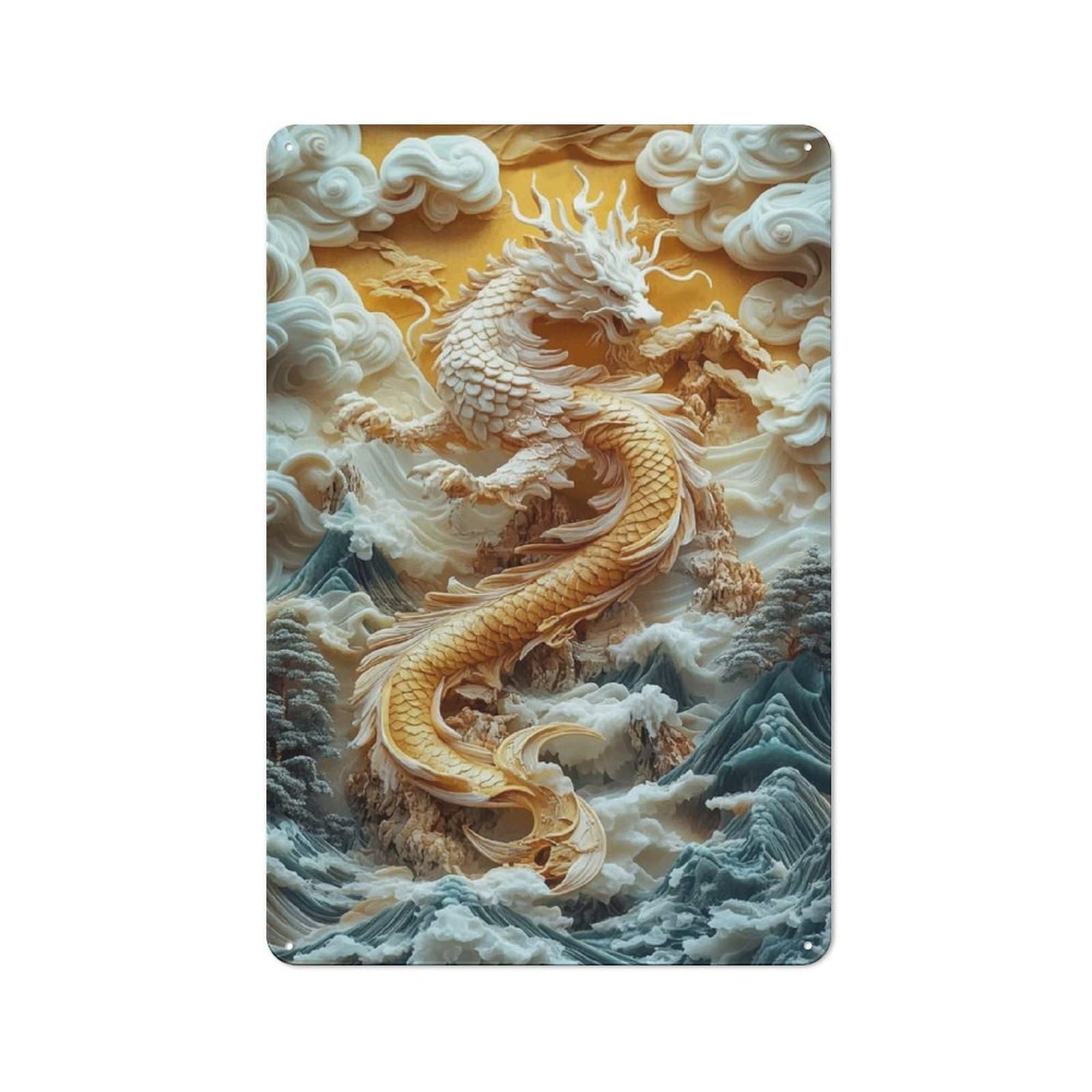 Classic Golden Dragon Relief Metal Sign 30x20cm, Classic Pub Decor for Diner, Restaurant, Shed Or Kitchen