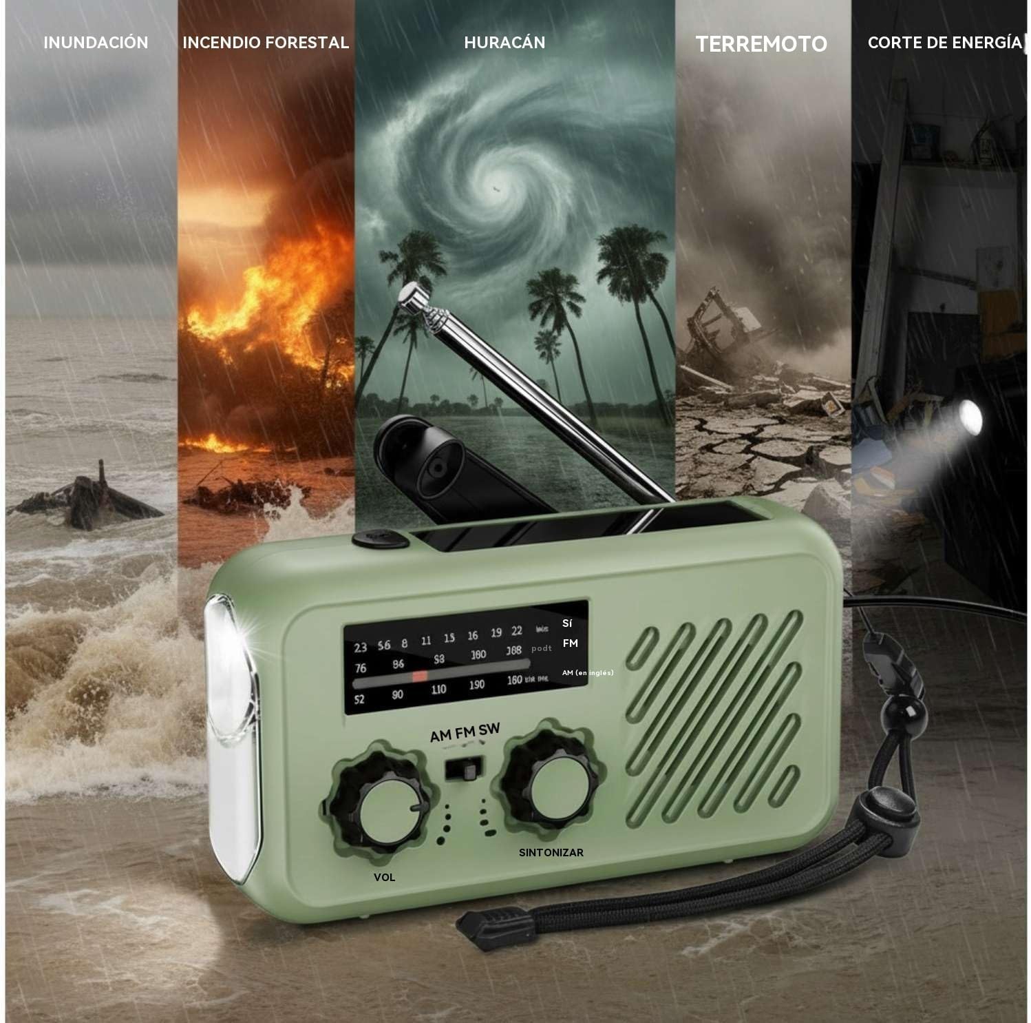 Radio de Emergencia Solar y Manivela, Radio FM/AM Portátil con Linterna LED, Luz de Lectura y Powerbank 2000mAh, Alarma SOS – Ideal para Camping, Regalo Hombre y Apagones