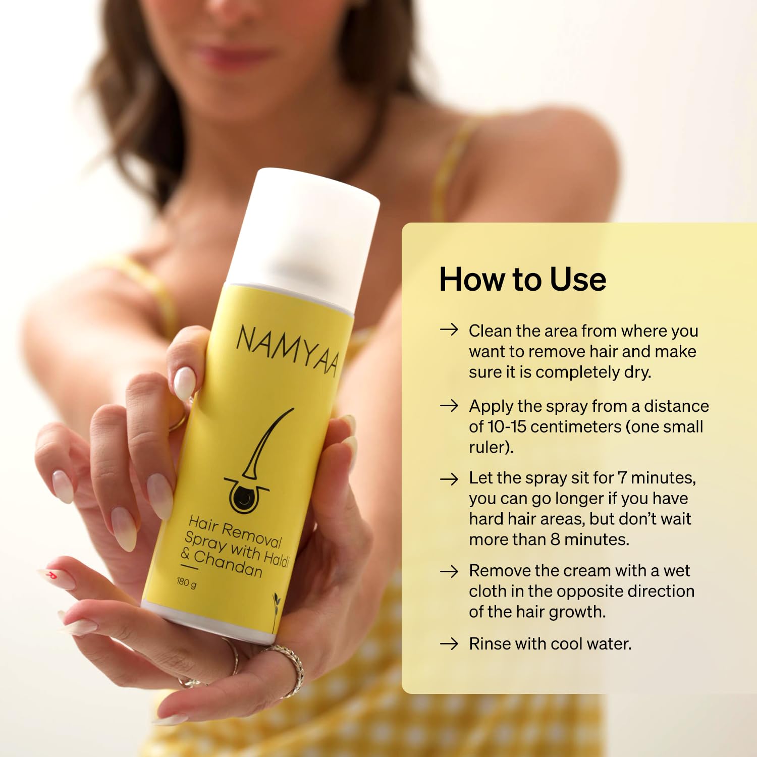 Namyaa Haldi Chandan Hair Removal Cream Spray | Painless Body Hair Removal Spray (180 ml) 4