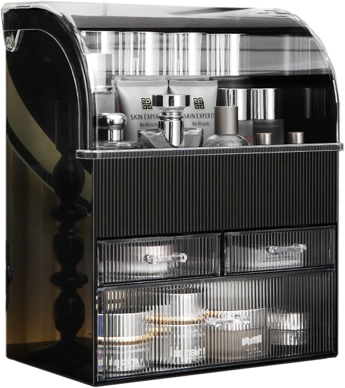 U-HOOME Makeup Organizer,Cosmetic Storage Display Case with Drawer and Dustproof Cover,Vanity Organizer Fits,Makeup Brushes, Lipsticks For Vanity, Bedroom, and Bathroom Skincare Organizer (Black)