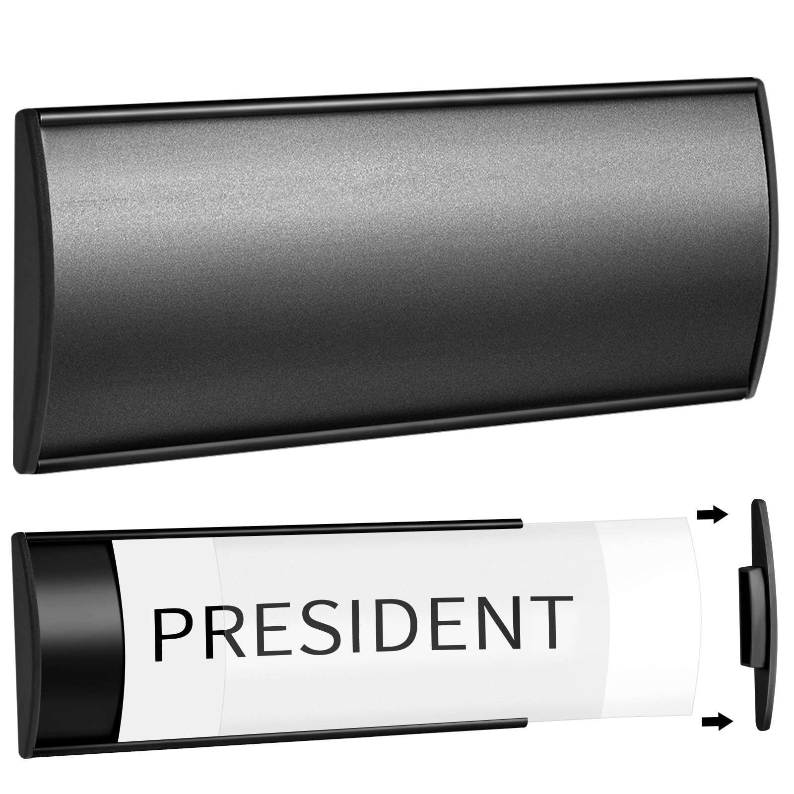Therwen 1 Pack Aluminum Office Door Name Plate Holder, Black, 8 x 3 in