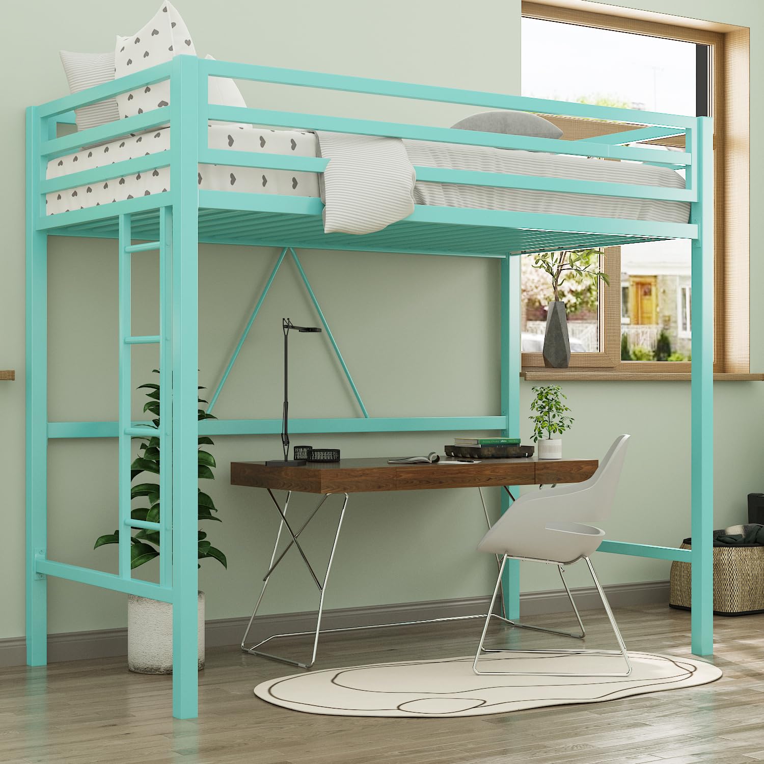 MUTICOR Twin Loft Bed Frame in Aqua Green