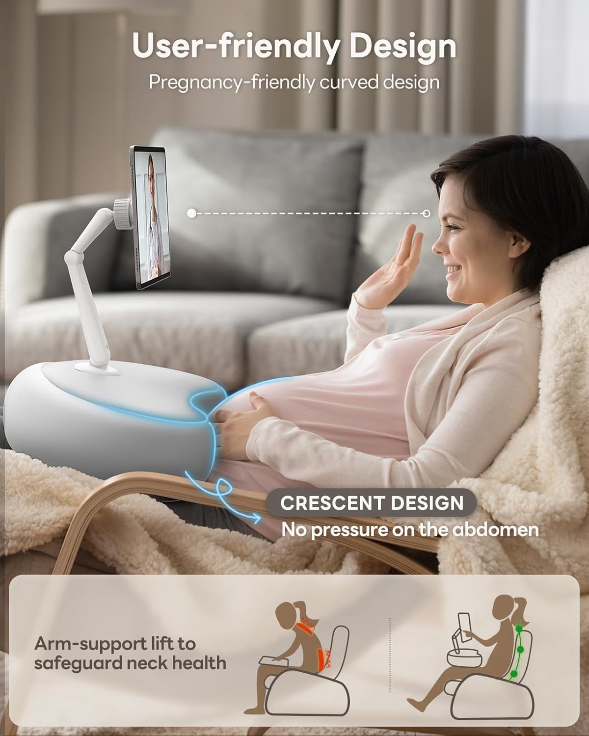 SAIJI Kindle Pillow Stand - Magnetic iPad Stand Compatible with Kindle, Tablet, iPad, iPhone, 360° Tablet Holder for Bed with Ergonomic Pillow and Dual-Jointed Arm, 2 Free Magnetic Sheets (Gray) - Image 3