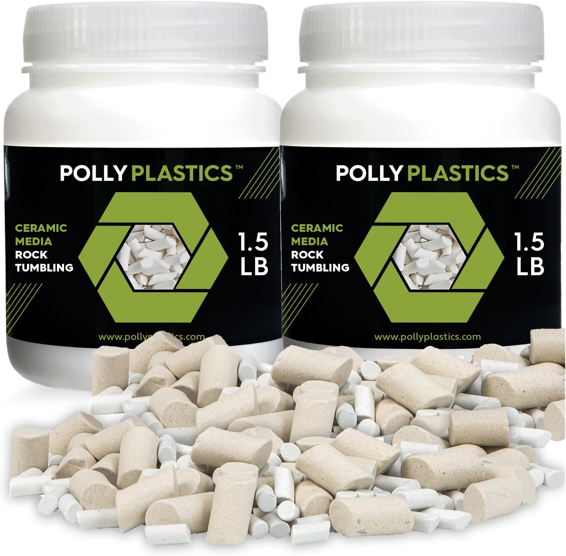 Polly Plastics Rock Tumbling Ceramic Filler Media (Small and Large Mixed Cylinder Size) - Non-Abrasive Ceramic Pellets for All Type Tumblers (3 lbs)