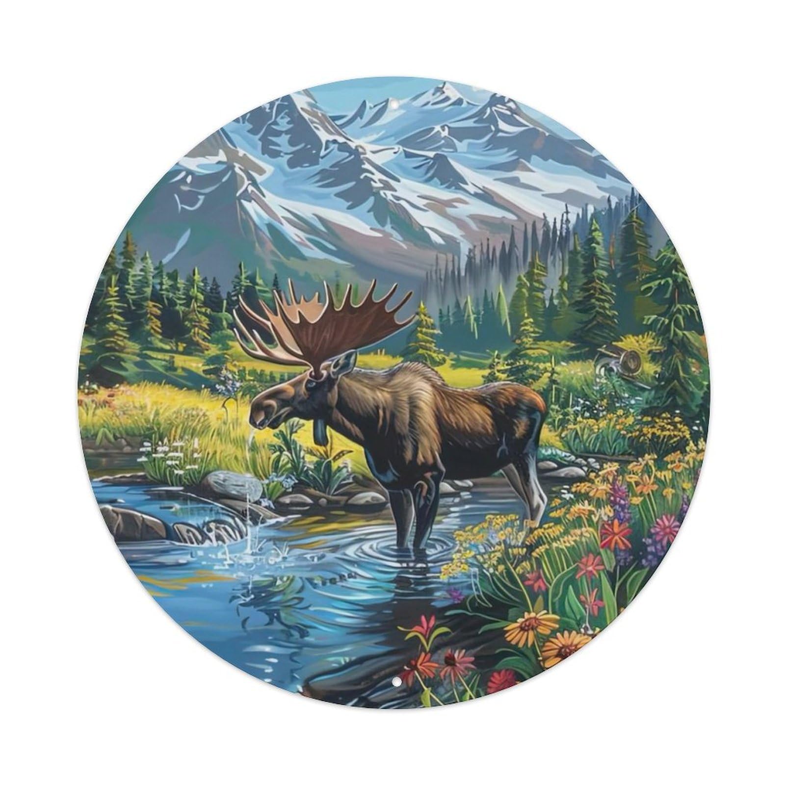 Animal Artwork Elk by The River Metal Tin Sign
