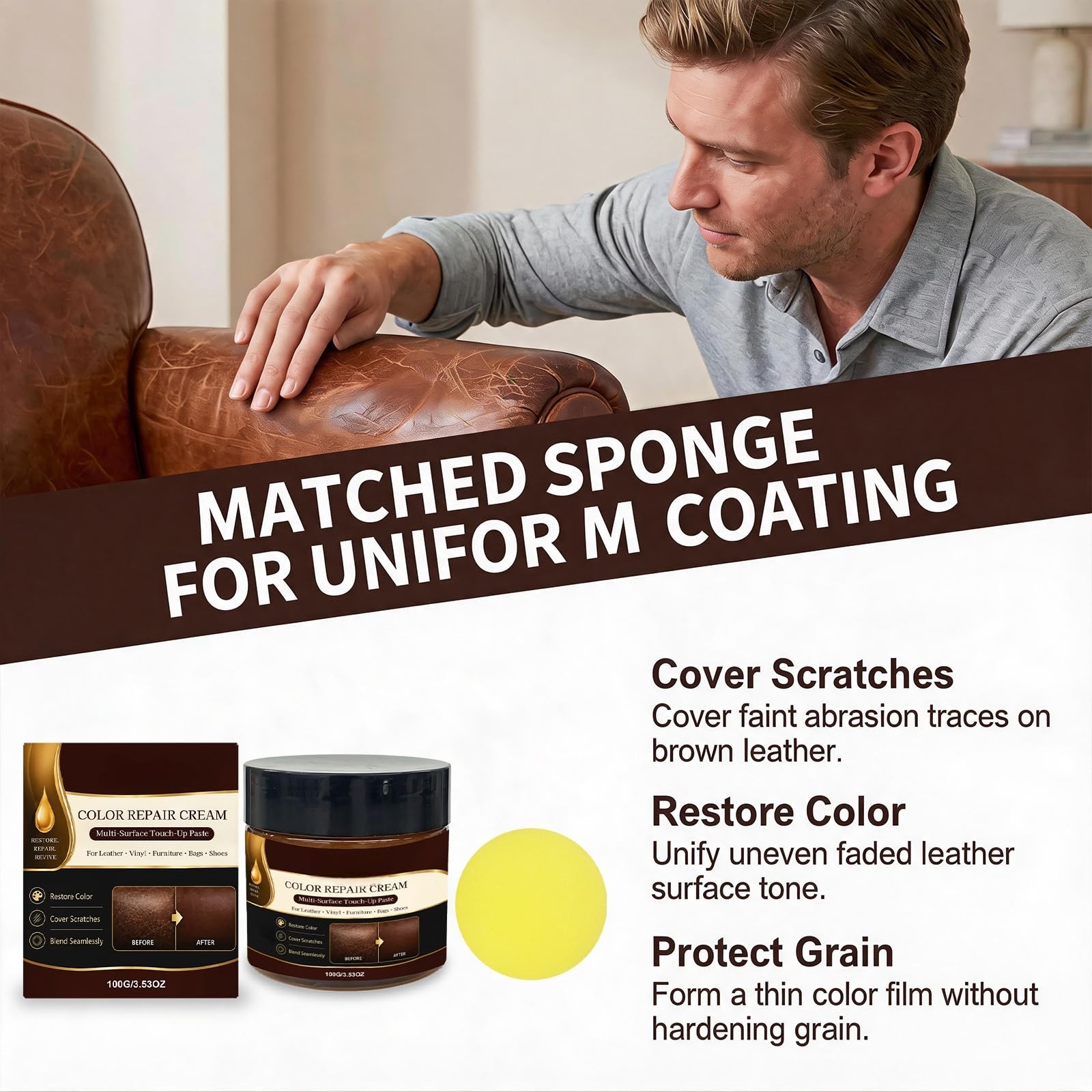 Crema reparadora color piel marrón – Tinte para arañazos y superficies desgastadas – Repara los desprendimientos y desgarros de piel y vinilo, kit de restauración multiusos para interior (6 unidades)
