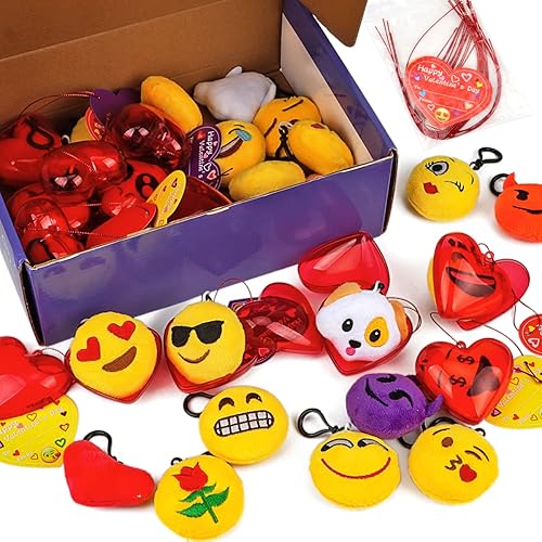 Miniatura 2 de Tarjetas de regalo para el día de San Valentín para niños, 30 paquetes de tarjetas de San Valentín con corazones rellenos con emoticonos, llaveros