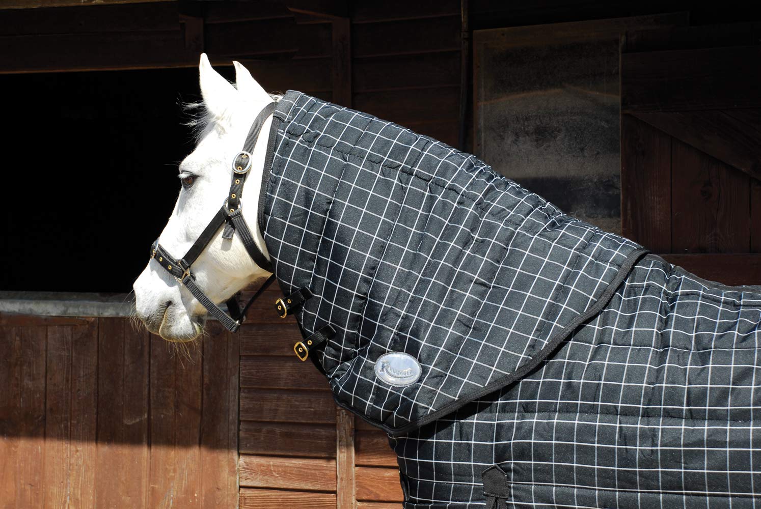 Rhinegold Vegas 350g Heavyweight Horse Rug Neck Cover 600 Denier Small, Black/White Check