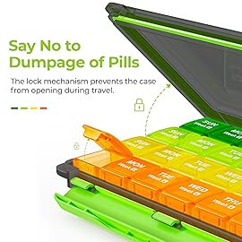 AUVON Moisture-Proof Monthly Pill Organizer, Large 28 Days Pill Box Case with Removable 4 Weeks Medication Organizer Rows, Travel-Friendly to Store Fish Oils, Vitamins, Supplements, Medications