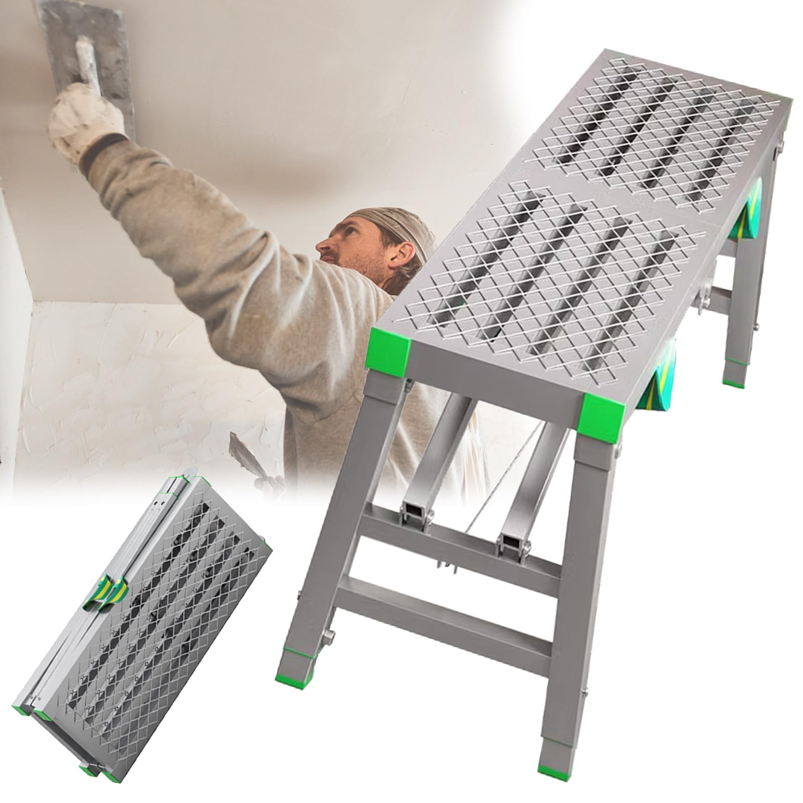 Ponteggio Pieghevole Portatile per lavori di bricolage, Altezza Regolabile, 2 Pedali di Salita, Facile Manutenzione. Soluzione di Lavoro