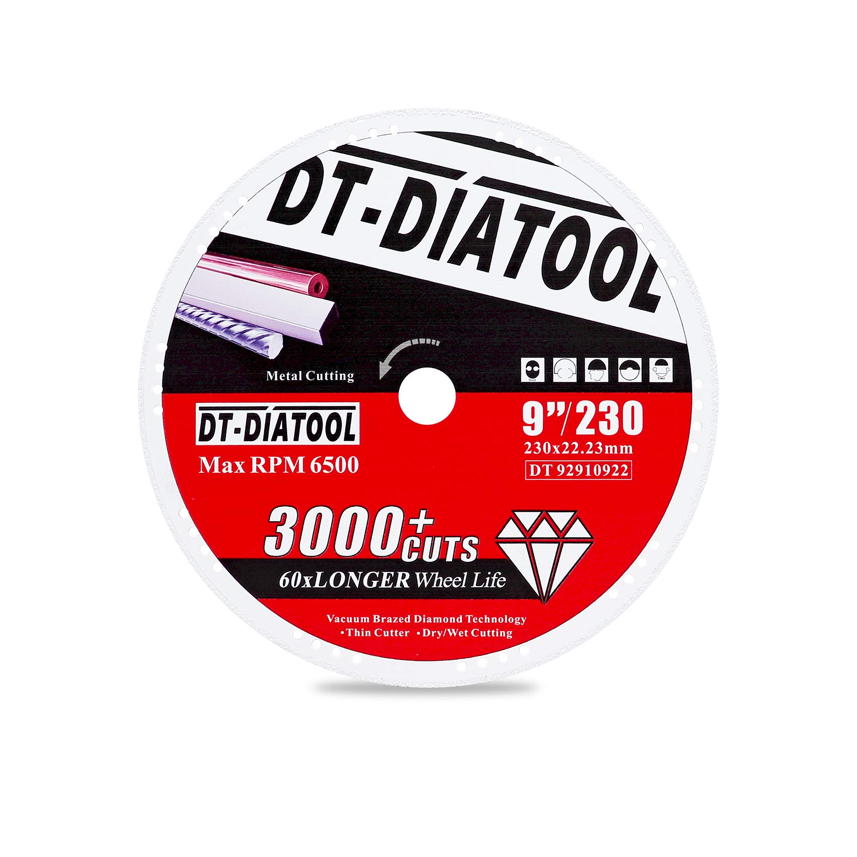 DT-DIATOOL Diamond Cut Off Wheels 9 x 7/8" for Steel Iron Rebar Metal Cutting Blades for Angle Grinder