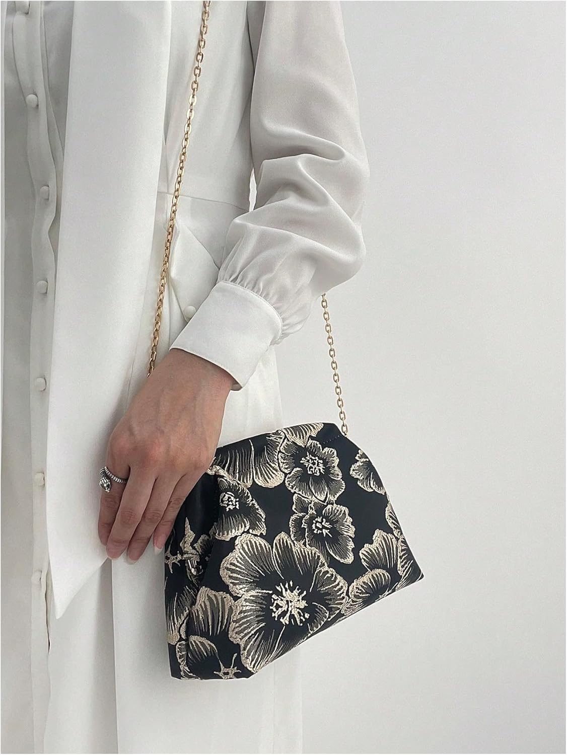 OYOANGLE Women's Flower Embroidery Clutch Purse Kiss Lock Shoulder Bags Evening Handbag - Image 6