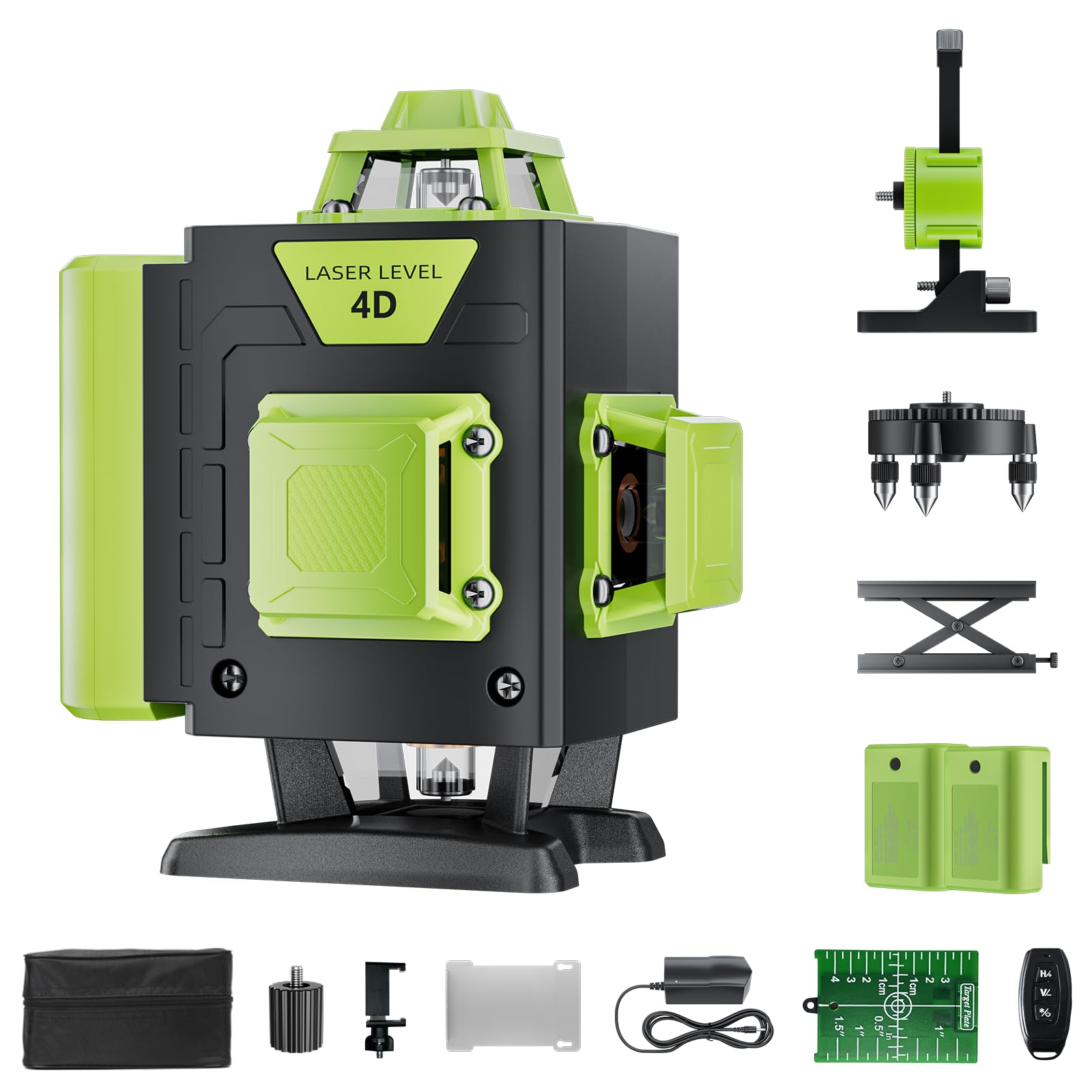 Verde Livella Laser Autolivellante 4x360 °, 16 Linee Livello per lavori di costruzione e per appendere quadri, Telecomando, 2 * batterie