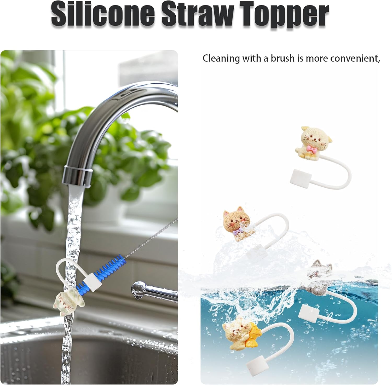 Reusable 10mm Silicone Straw Topper for Stanley Cup-Cute Cat image 4