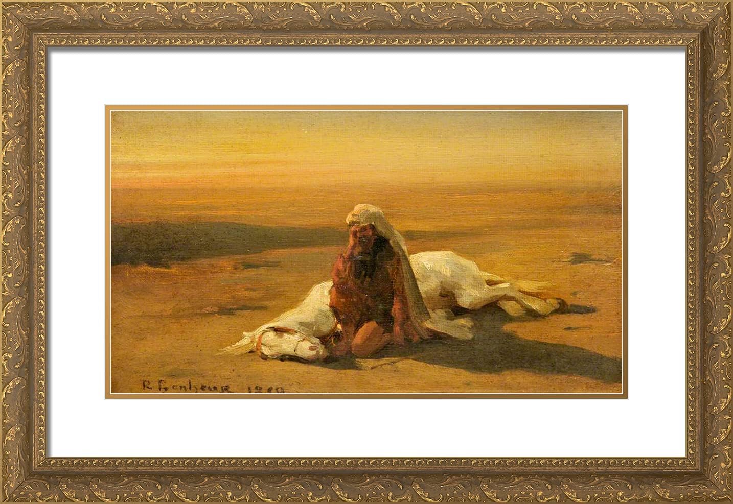 ArtDirect Bonheur Rosa 24x17 Gold Ornate Framed Art Print with Double Matting Titled: Arab and a Dead Horse