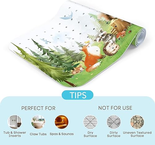 Miniatura 6 de Tapete de baño para bebé antideslizante de 40 x 16 pulgadas, extra largo, para niños, sin moho, tapete antideslizante con ventosas y agujeros de