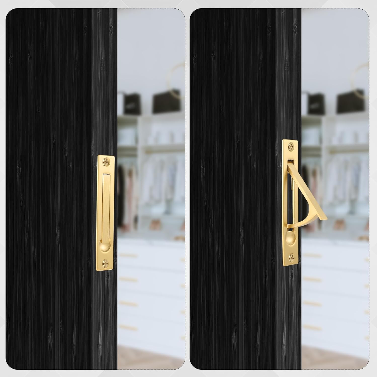 2pcs Pocket Door Edge Pull, Stainless Steel Pocket Door Hardware Pocket Door Pull Handles with Screws Pocket Door Latch Handles for Bathroom Closet Hallway Laundry (Gold), Medium