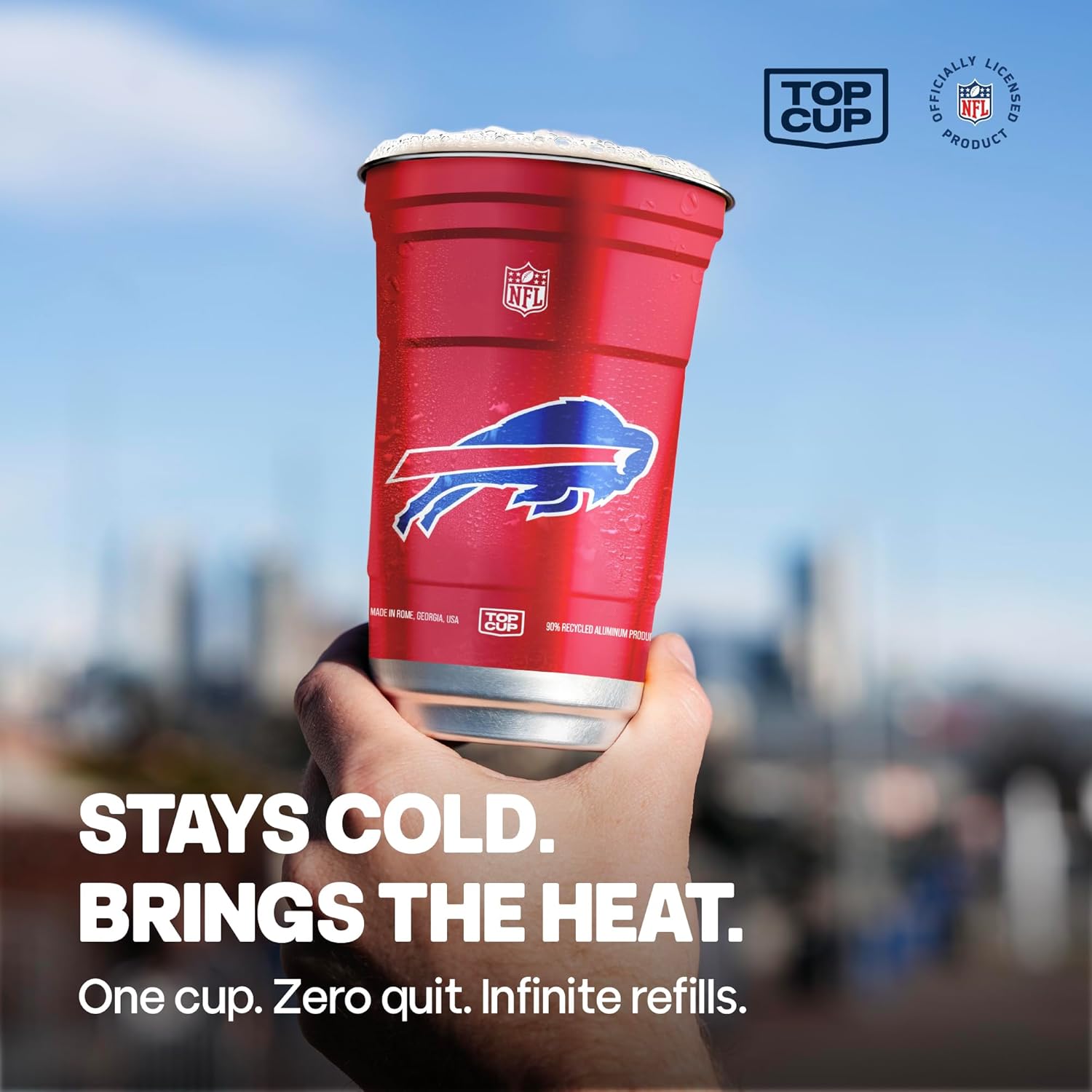Top Cup NFL Buffalo Bills 20 oz Reusable Aluminum Cups 20 Count | Officially Licensed, Durable, Reusable & Recyclable, Made in USA - Image 8