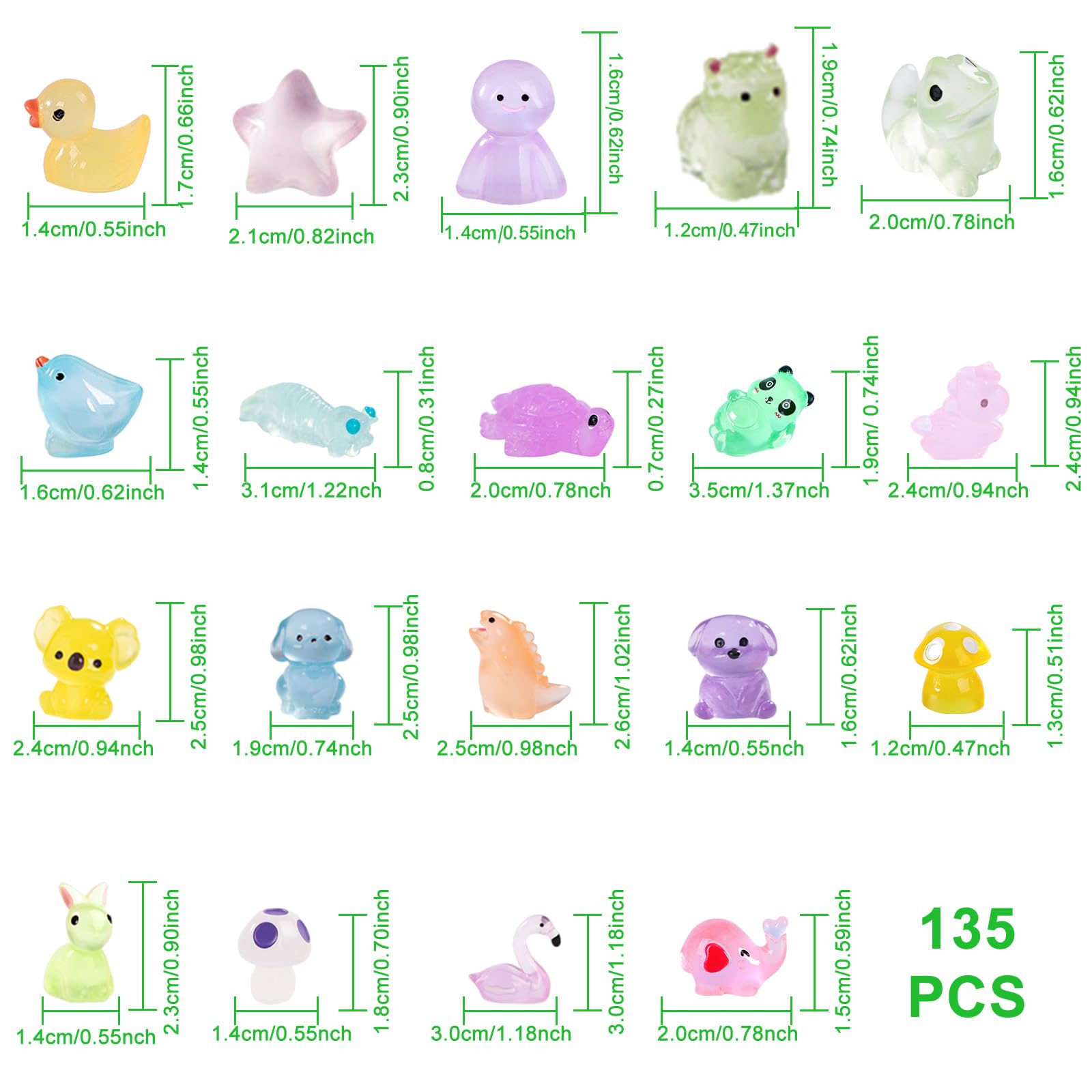 LIINWNIRS 135 Pcs Glow In The Dark Mini Resin Animals – Tiny Figurines For Fairy Gardens, Aquariums & DIY Decor - View #5