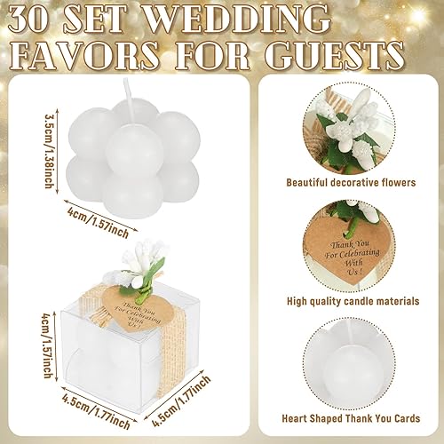 Miniatura 2 de MTLEE 30 juegos de regalos de boda para invitados, velas de burbujas a granel, regalos de boda, velas de despedida de soltera, velas con tarjetas de