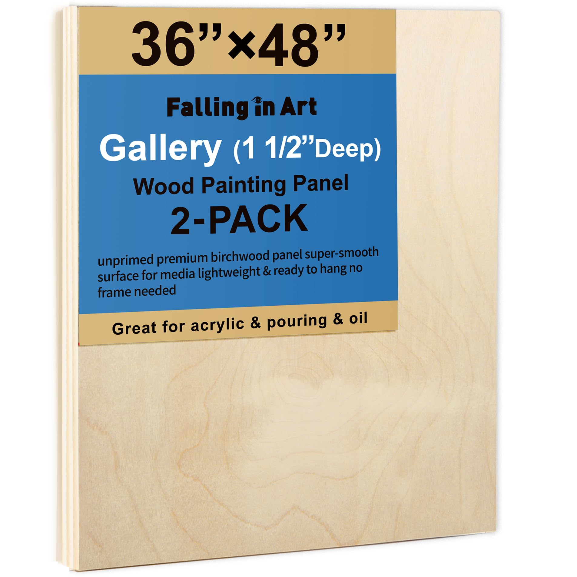 Falling in Art 2 Pack 36x48'' Unfinished Gallery Birch Wood Canvas Panels