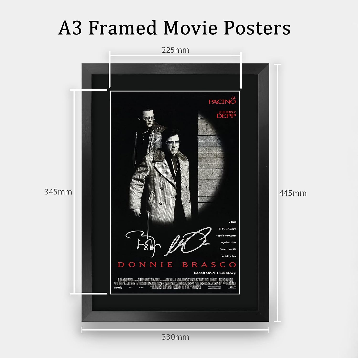 HWC Trading Donnie Brasco Movie Poster Johnny Depp Al Pacino Signed 16 x 12 inch Framed Gift Printed Autograph Film Print Photo Picture Display - 16" x 12" Framed