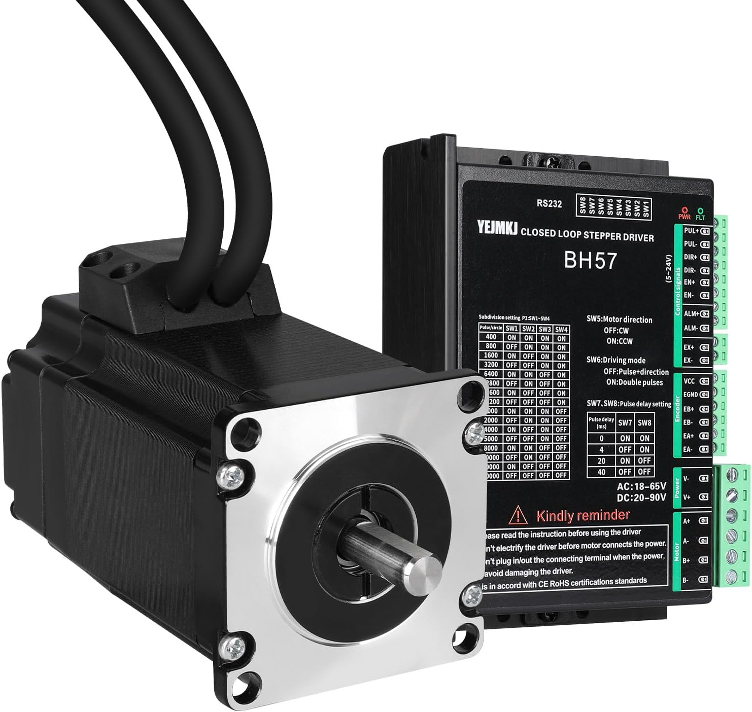 Nema 23 Closed Loop Stepper Motor Kit with Closed Loop Stepper Driver 2 Phase 1.8‌°‌ High Torque 2Nm(283.22oz·in) Bipolar 4.2A 0.8Ω 76mm Cable 3M for CNC Lathe Router 3D Printer DIY Robot