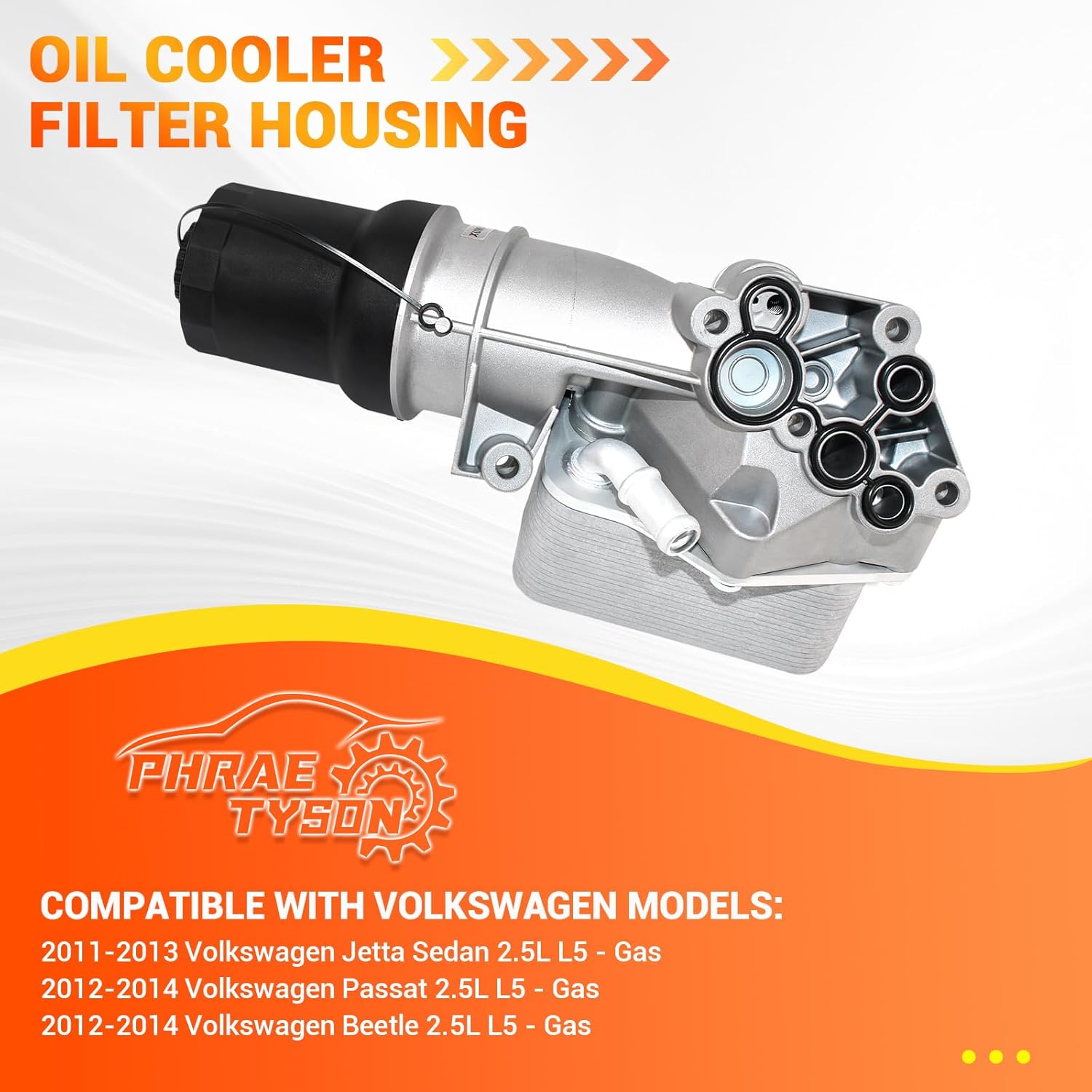 Upgraded Aluminum Oil Cooler Filter Housing Compatible with 2011-2013 Volkswagen Jetta Sedan 2012-2014 Passat Beetle 2.5L Replaces # 07K115397E