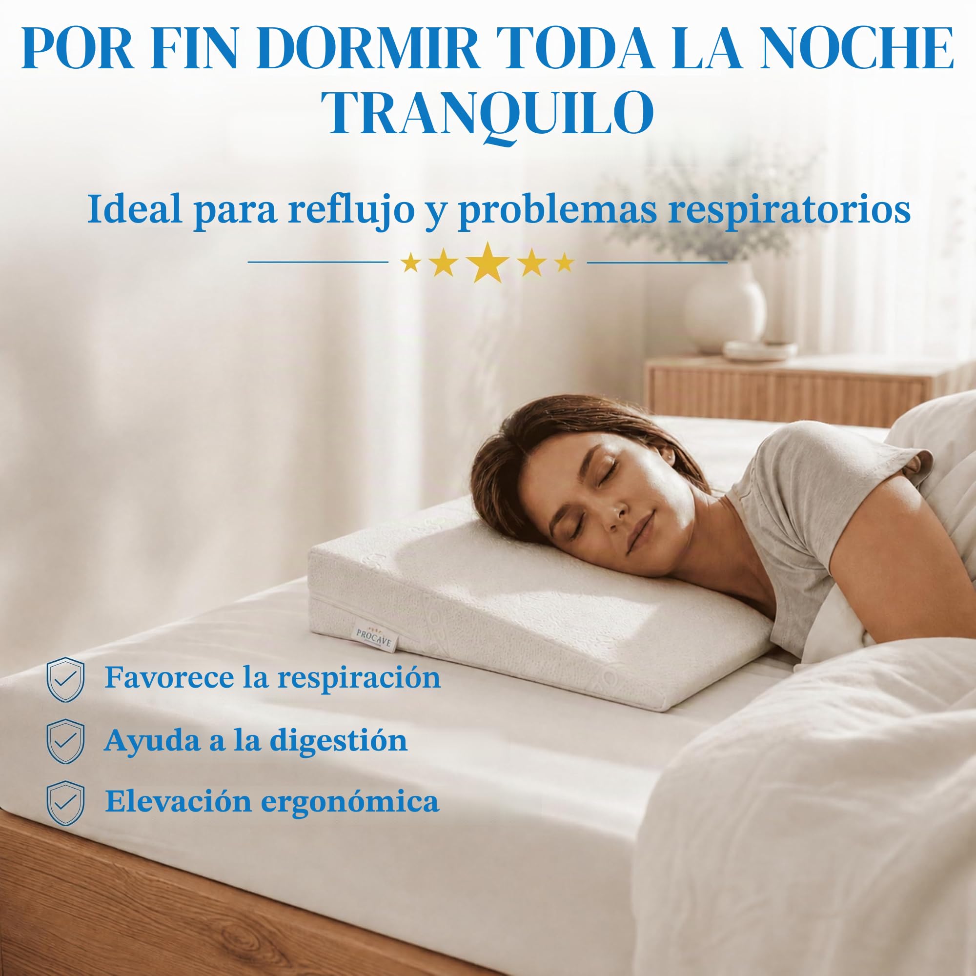 PROCAVE - Almohada de cuña con Funda, Funda de Doble paño de Aloe Vera, weiß, 90 cm