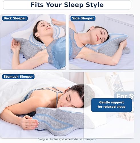 Miniatura 3 de Almohada cervical para el cuello – Almohada de espuma viscoelástica para aliviar el dolor de dormir, almohadas ergonómicas de contorno para dormir