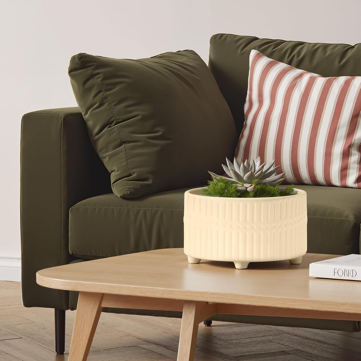 OXART Ceramic Pots for Plants, Set of 3, 10+8+6 Inch Planters for Indoor Plants, Modern Outdoor Flower Pot with Drainage Holes, Stylish Round Planter Pots (Yellow)