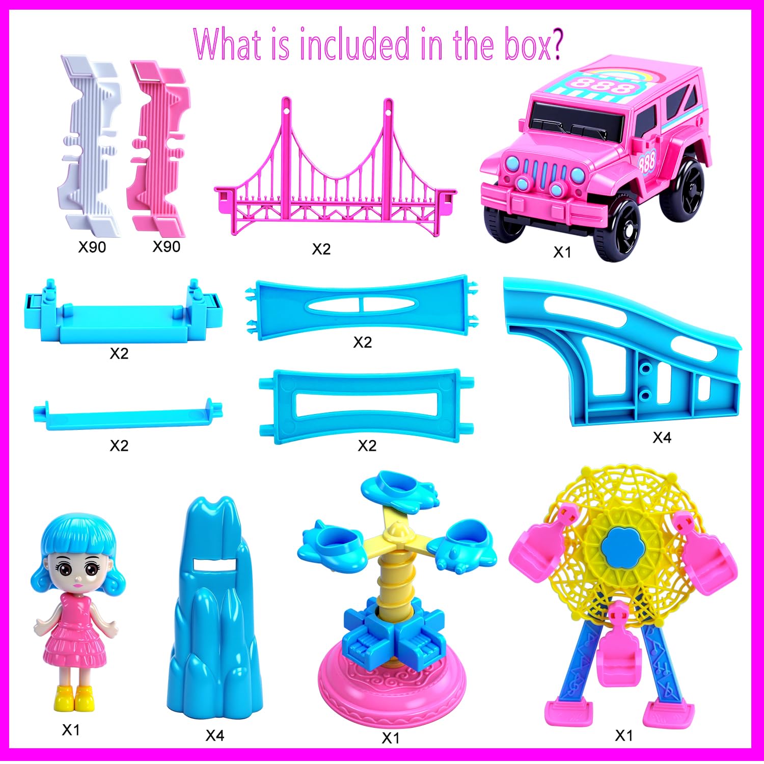 Pistas de carreras para niños de 4 a 8 años, 203 piezas de juguetes eléctricos de pistas mágicas rosas, juego de pistas de automóvil flexible, juguetes para niñas, regalos de cumpleaños para niñas de 6