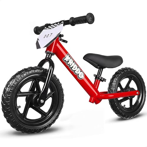 KRIDDO Toddler Balance Bike 2 Year Old, Gift for 2-3 Boys Girls, Adjustable | 2 Year Old Boy Birthday Gift, Easy to Assemble, Personalized Plate with 3 Sticker Sets, Red