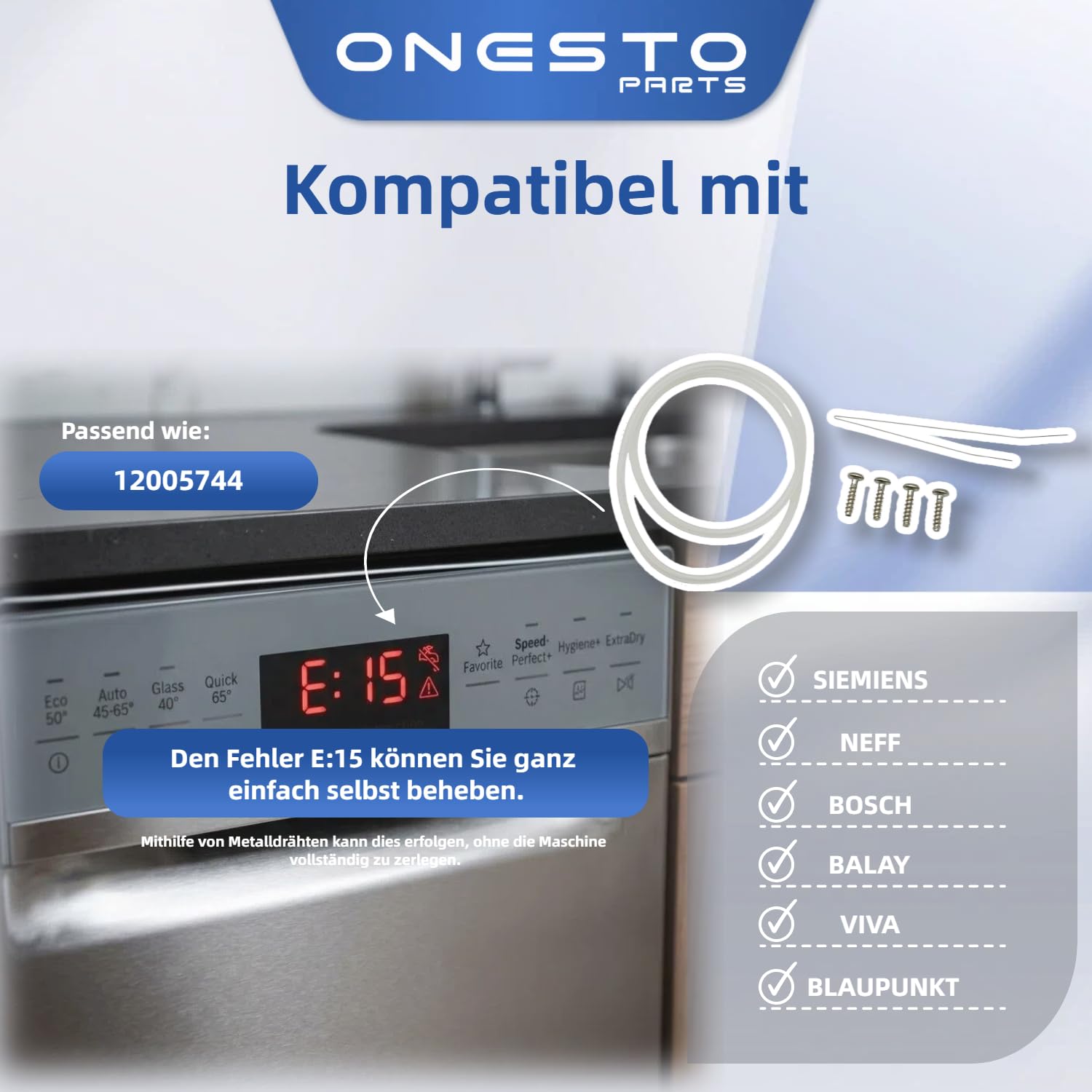 2x Reparatursatz Pumpentopfdichtung 12005744 12005317 Ersatzteile für Bosch Siemens Neff Geschirrspüler Behebung Fehler E15 inkl. Sump Seal Schrauben & Werkzeug im Set