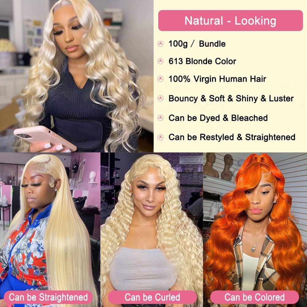 Seekomi 613 ブロンドボディウェーブバンドル人毛14 16 18 20インチ人毛束12A 100%バージンカラー4束人毛ダ