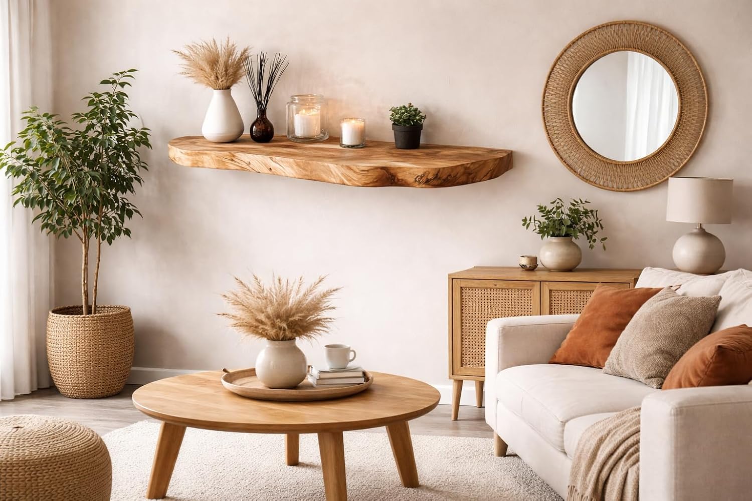 Live Edge Floating Wall Shelf, Rustic Solid Wood, Natural Wood Grain Design (10" W X 8" D X 1.5" (Inches)) image 2