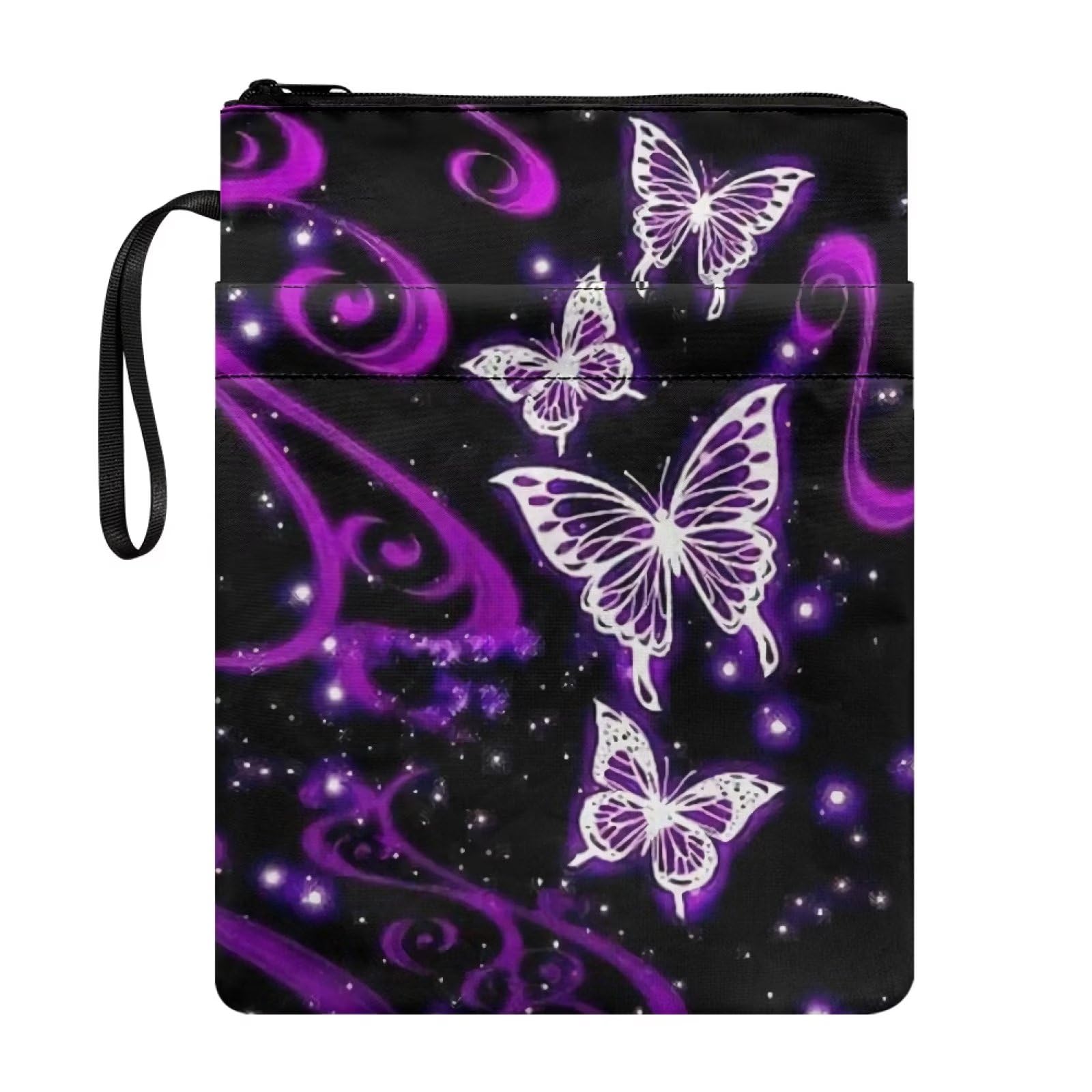 NETILGEN Purple Glitter Butterfly Book Covers for Hardcover Book Sleeve with Zipper and Pocket Book Protector Case Washable Reusable Purse โ image 1