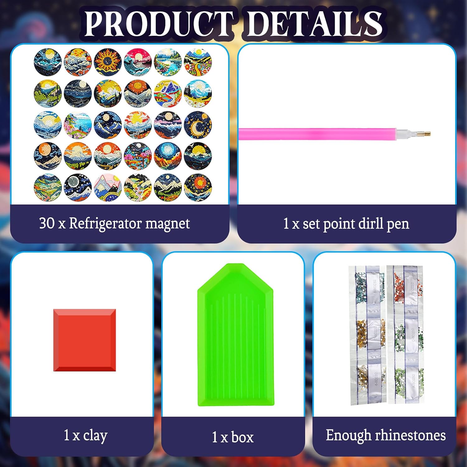 Motipuns 30 Pcs Magnetic Diamond Art Painting Abstract Landscape Magnets Fridge Diamond Art Painting Kits Sticker Magnet DIY Craft for Adult Beginner Souvenir Gift Office Home Decor