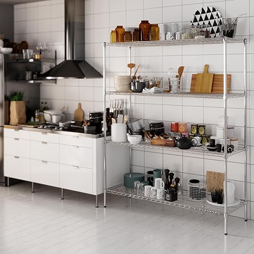 Miniatura 231 de Kit de estantería de alambre cromado de 4 niveles de 24 pulgadas de profundidad x 24 pulgadas de ancho x 64 pulgadas de alto Unidad de estante