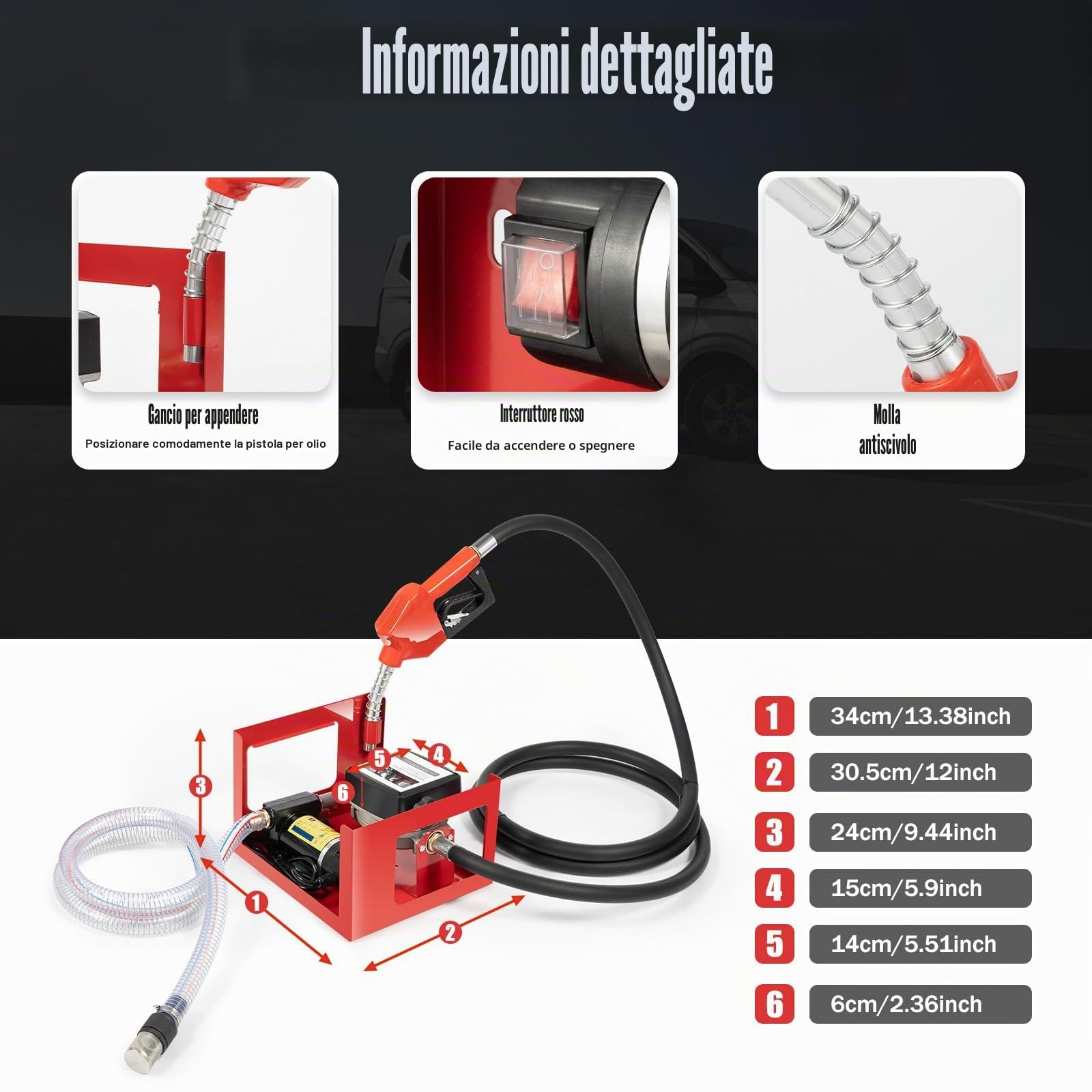 175 W Pompa Travaso Gasolio 12V Pompa Diesel, Con Tubo e Contatore, 50 L/Min Elettrice Liquidi Diesel Pompa Gasolio Professionale Per Auto, Camion, Autocisterne